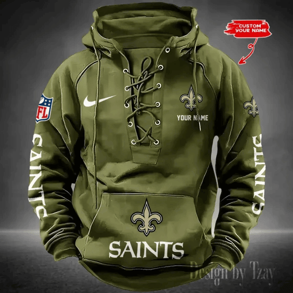 New Orleans Saints Men's Hooded Lace-up Hoodie PBDL4B2