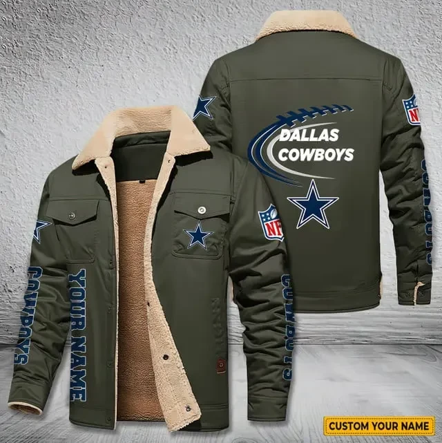 Dallas Cowboys Personalized Men's Winter Cargo Jacket Fur Collar Fleece PB6FGT0