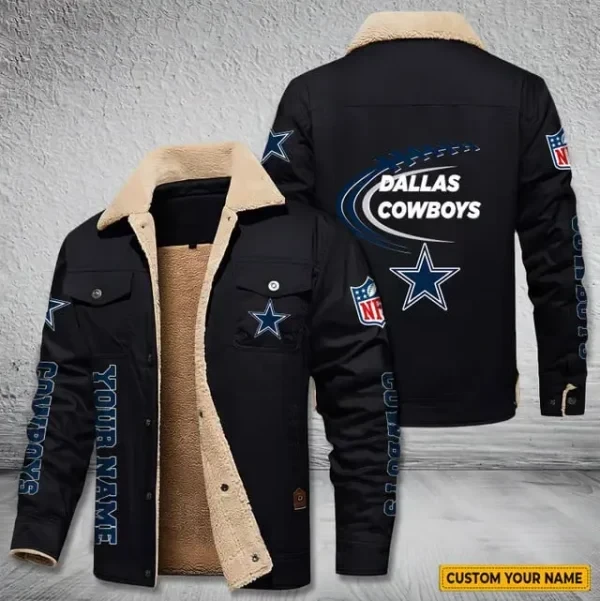Dallas Cowboys Personalized Men's Winter Cargo Jacket Fur Collar Fleece PB6FGT0