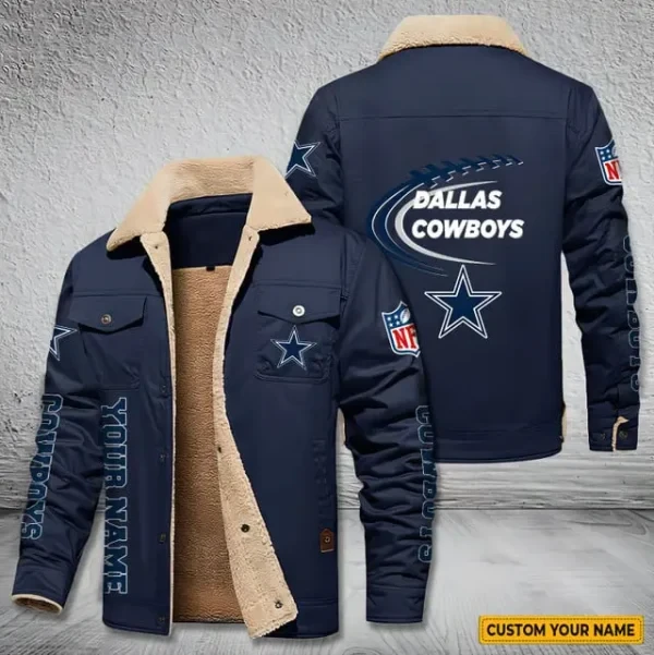 Dallas Cowboys Personalized Men's Winter Cargo Jacket Fur Collar Fleece PB6FGT0