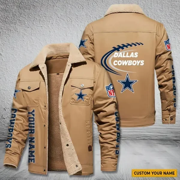 Dallas Cowboys Personalized Men's Winter Cargo Jacket Fur Collar Fleece PB6FGT0