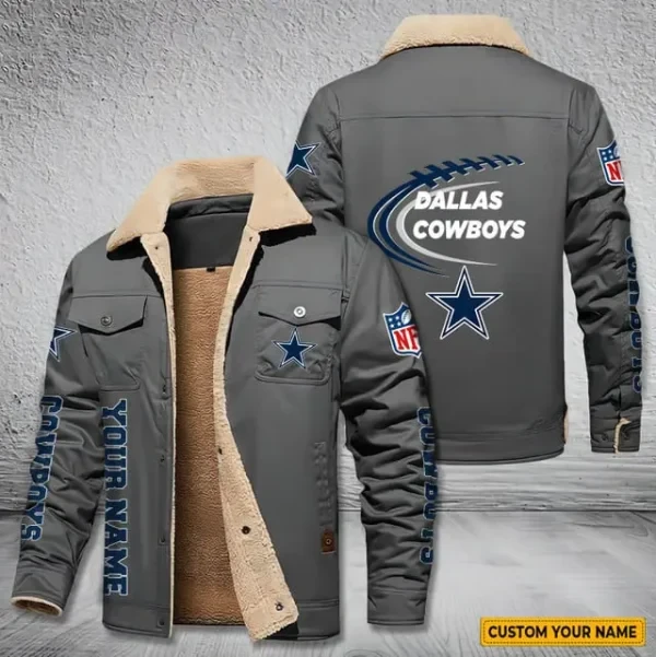 Dallas Cowboys Personalized Men's Winter Cargo Jacket Fur Collar Fleece PB6FGT0