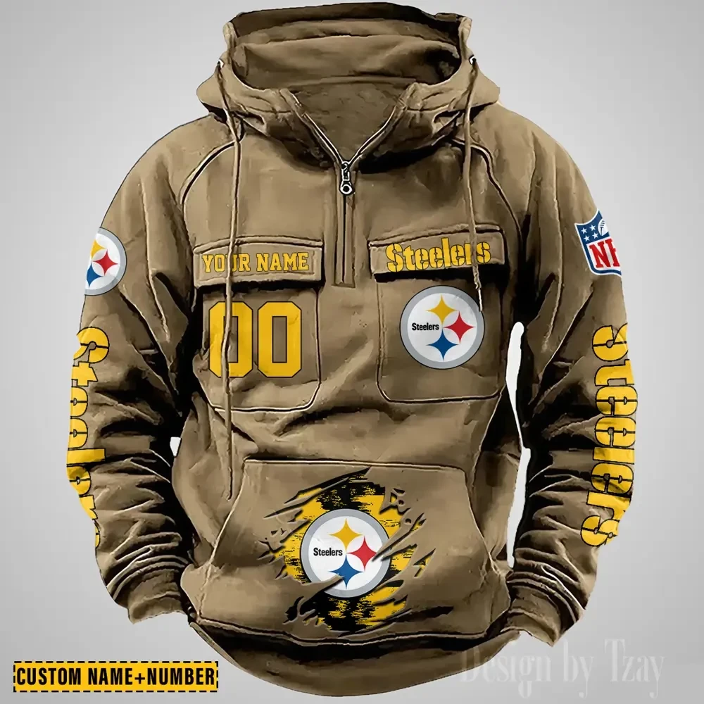 Pittsburgh Steelers NFL Multi Pocket Zipper Retro Hoodie PBS0AVL