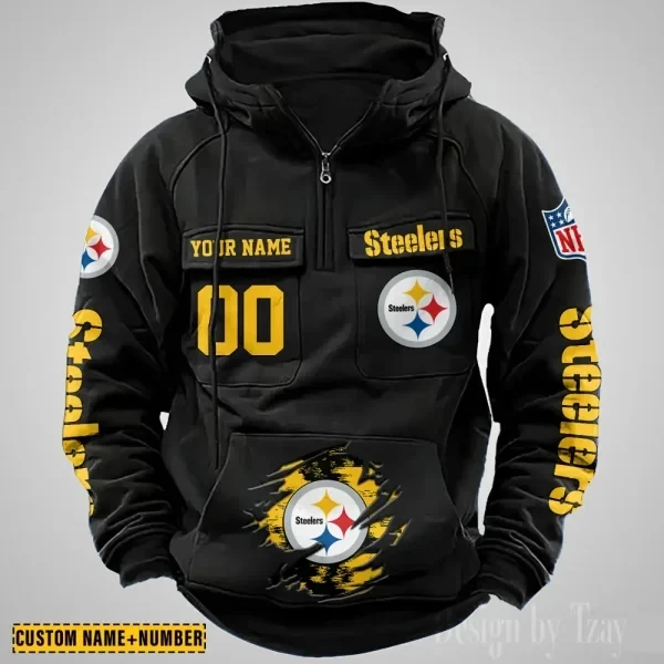 Pittsburgh Steelers NFL Multi Pocket Zipper Retro Hoodie PBS0AVL