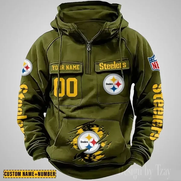 Pittsburgh Steelers NFL Multi Pocket Zipper Retro Hoodie PBS0AVL