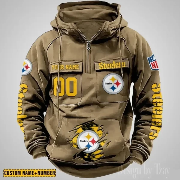 Pittsburgh Steelers NFL Multi Pocket Zipper Retro Hoodie PBS0AVL