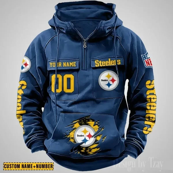 Pittsburgh Steelers NFL Multi Pocket Zipper Retro Hoodie PBS0AVL