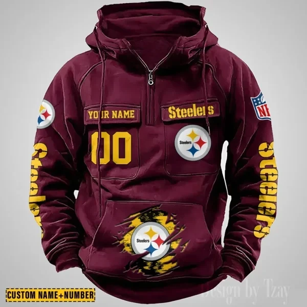 Pittsburgh Steelers NFL Multi Pocket Zipper Retro Hoodie PBS0AVL
