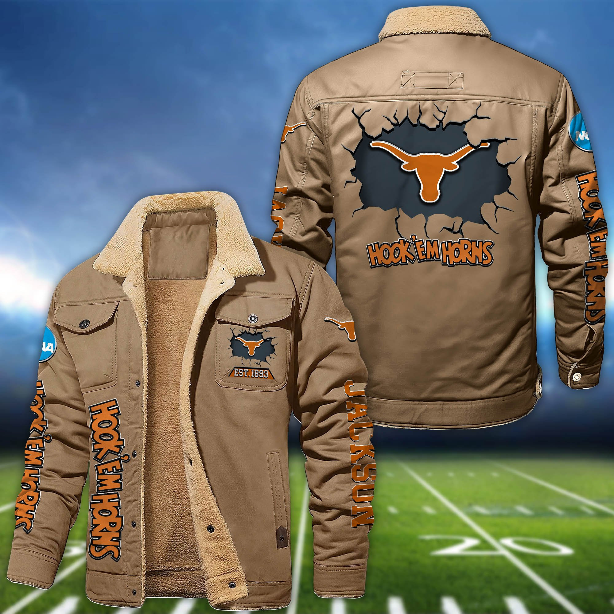 Texas Longhorns Fleece Lined Cargo Jacket Custom Your Name 2024 version BHY23W