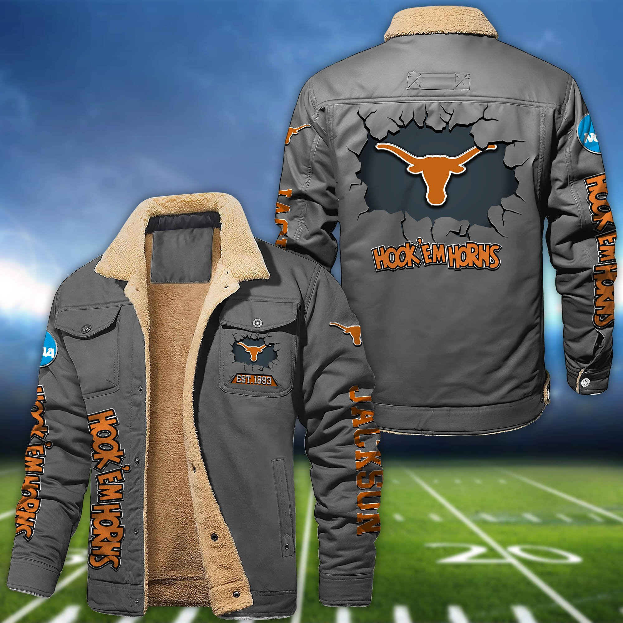 Texas Longhorns Fleece Lined Cargo Jacket Custom Your Name 2024 version PB784Y1
