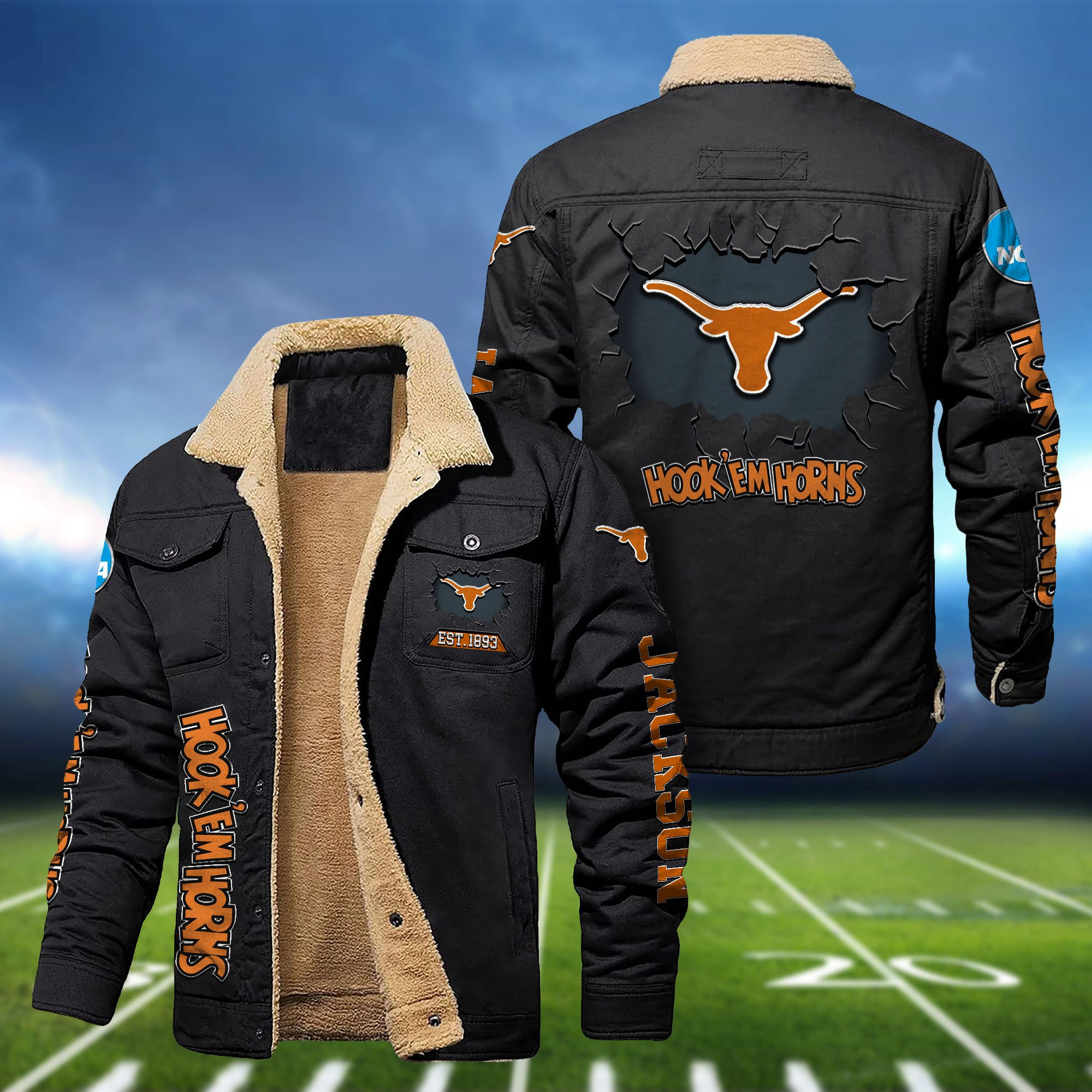 Texas Longhorns Fleece Lined Cargo Jacket Custom Your Name 2024 version PB784Y1