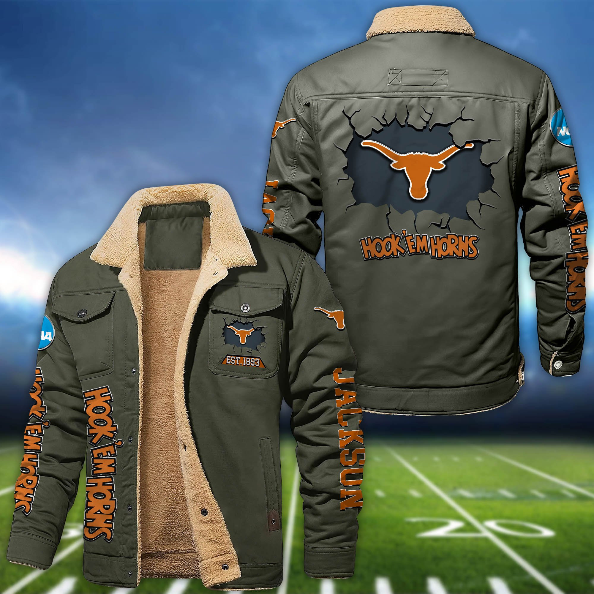 Texas Longhorns Fleece Lined Cargo Jacket Custom Your Name 2024 version PB784Y1