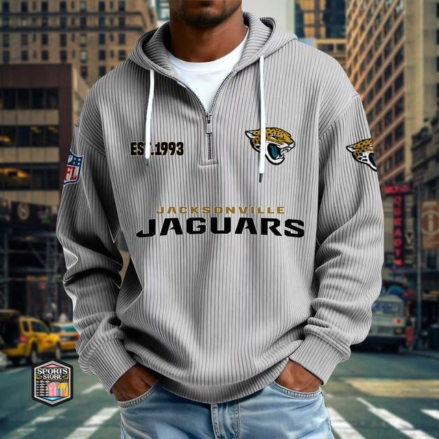 Jacksonville Jaguars Ribbed Texture Zipper Long Sleeve Hoodie PBAS4ST