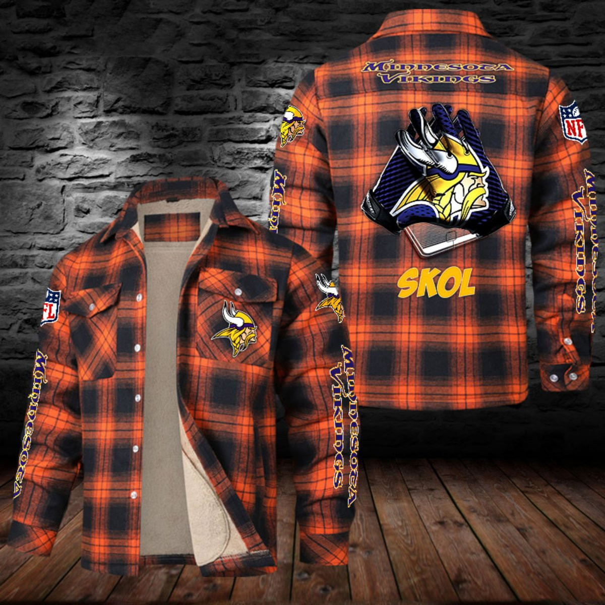 Minnesota Vikings Sherpa Lined Plaid Flannel Button Shirt PB53AZF