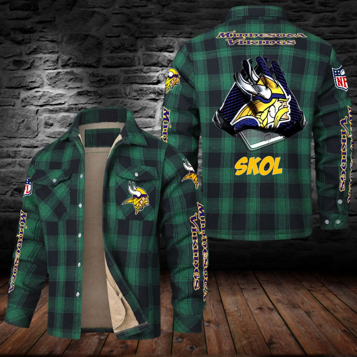 Minnesota Vikings Sherpa Lined Plaid Flannel Button Shirt PB53AZF