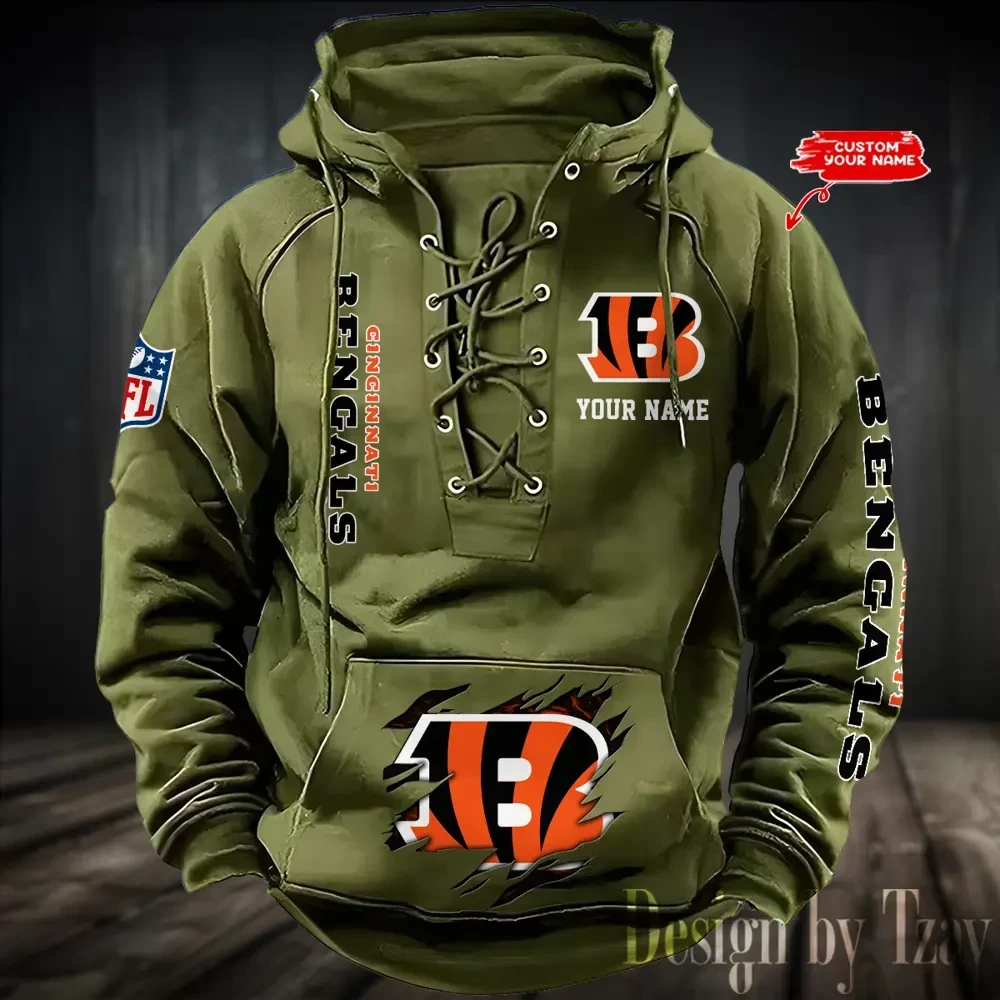 Cincinnati Bengals Men's Hooded Lace-up Hoodie PBOX8BN