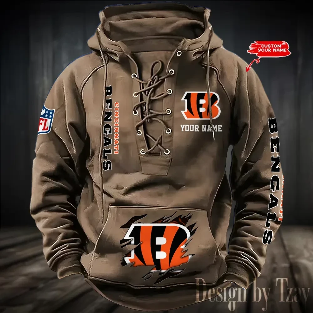 Cincinnati Bengals Men's Hooded Lace-up Hoodie PBOX8BN