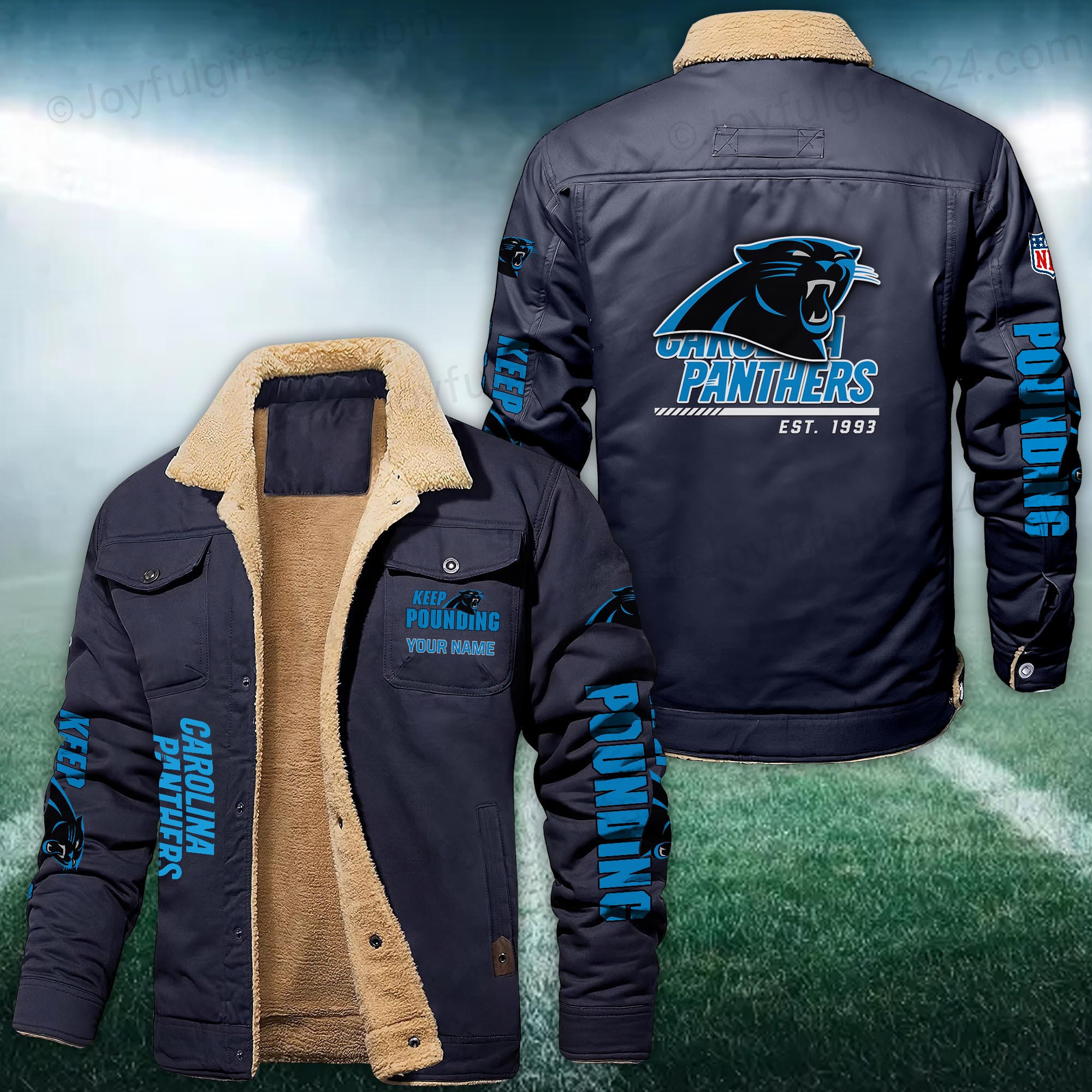 Carolina Panthers FLEECE BOMBER JACKET Custom name PBE4YC0