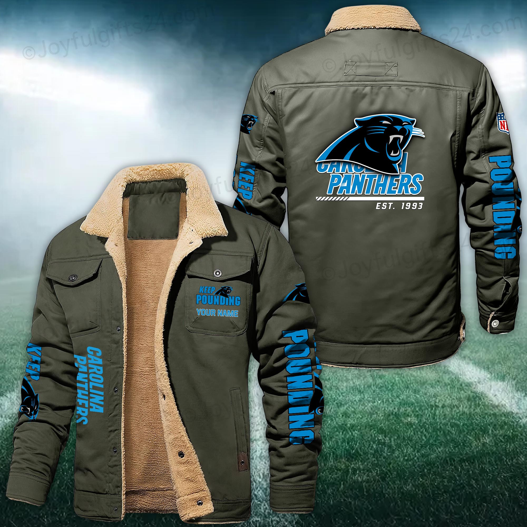 Carolina Panthers FLEECE BOMBER JACKET Custom name PBE4YC0