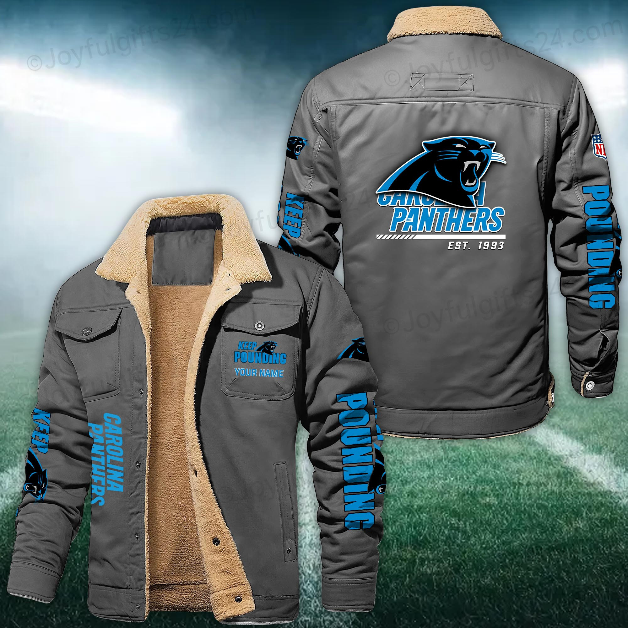 Carolina Panthers FLEECE BOMBER JACKET Custom name PBE4YC0