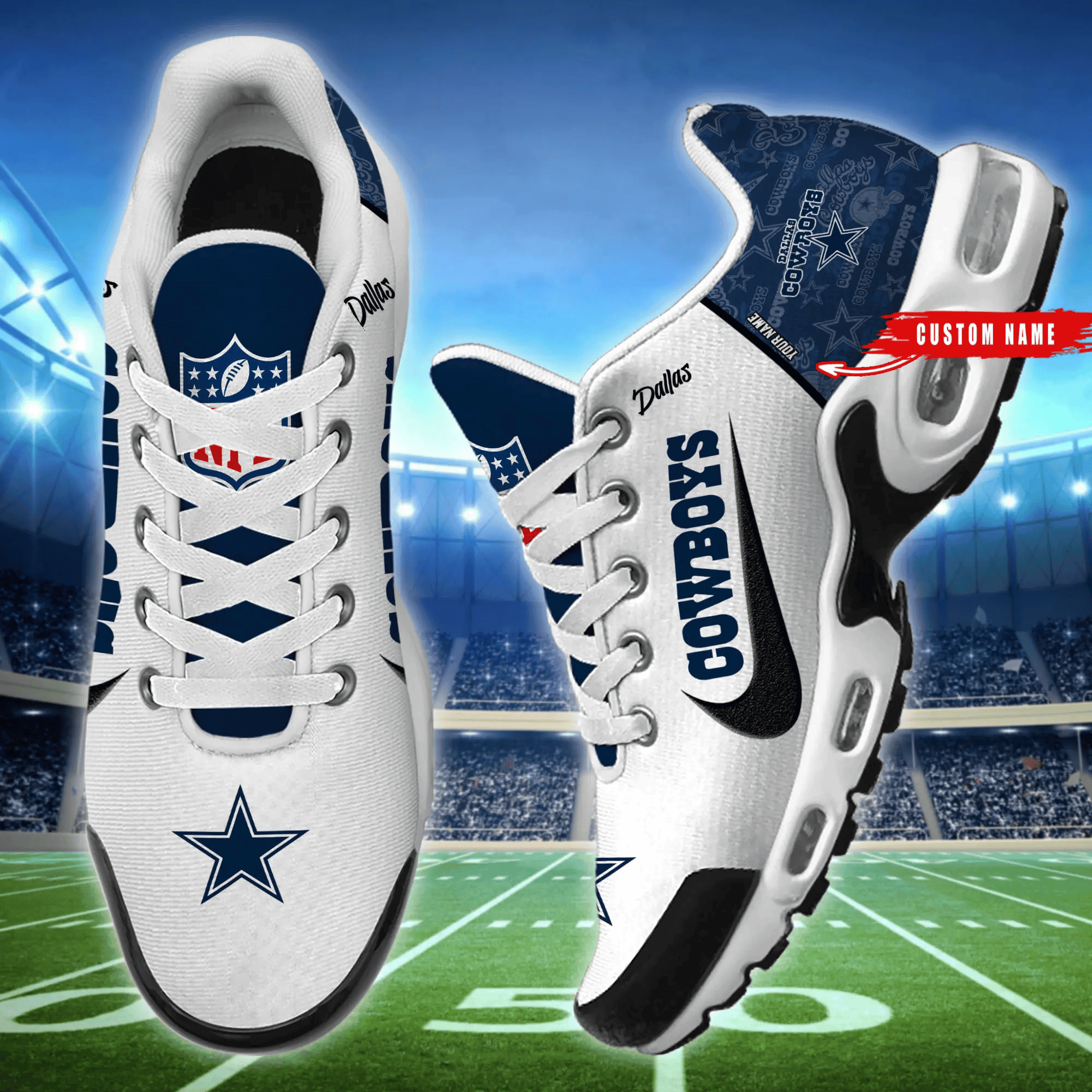 Dallas Cowboys Personalized Plus T-N Youth Sneakers BGTN236