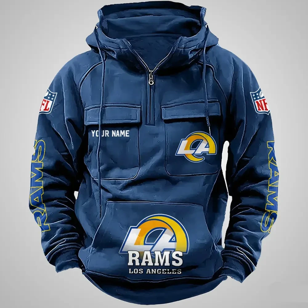 Los Angeles Rams Long Sleeve Zipper Pocket Clothing Hooded Pullover Male Retro PBS8J8A