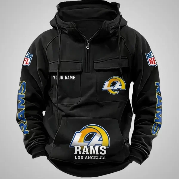 Los Angeles Rams Long Sleeve Zipper Pocket Clothing Hooded Pullover Male Retro PBS8J8A