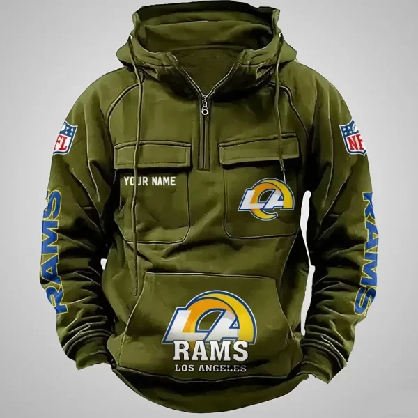 Los Angeles Rams Long Sleeve Zipper Pocket Clothing Hooded Pullover Male Retro PBS8J8A