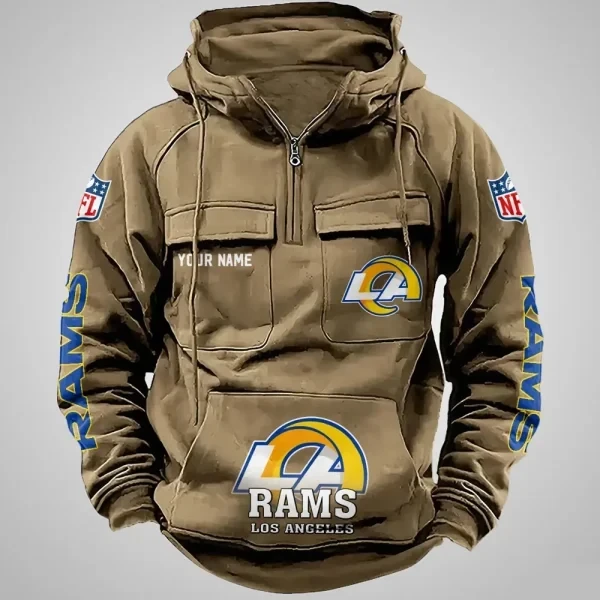 Los Angeles Rams Long Sleeve Zipper Pocket Clothing Hooded Pullover Male Retro PBS8J8A