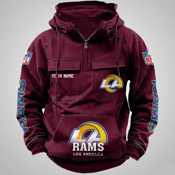 Los Angeles Rams Long Sleeve Zipper Pocket Clothing Hooded Pullover Male Retro PBS8J8A