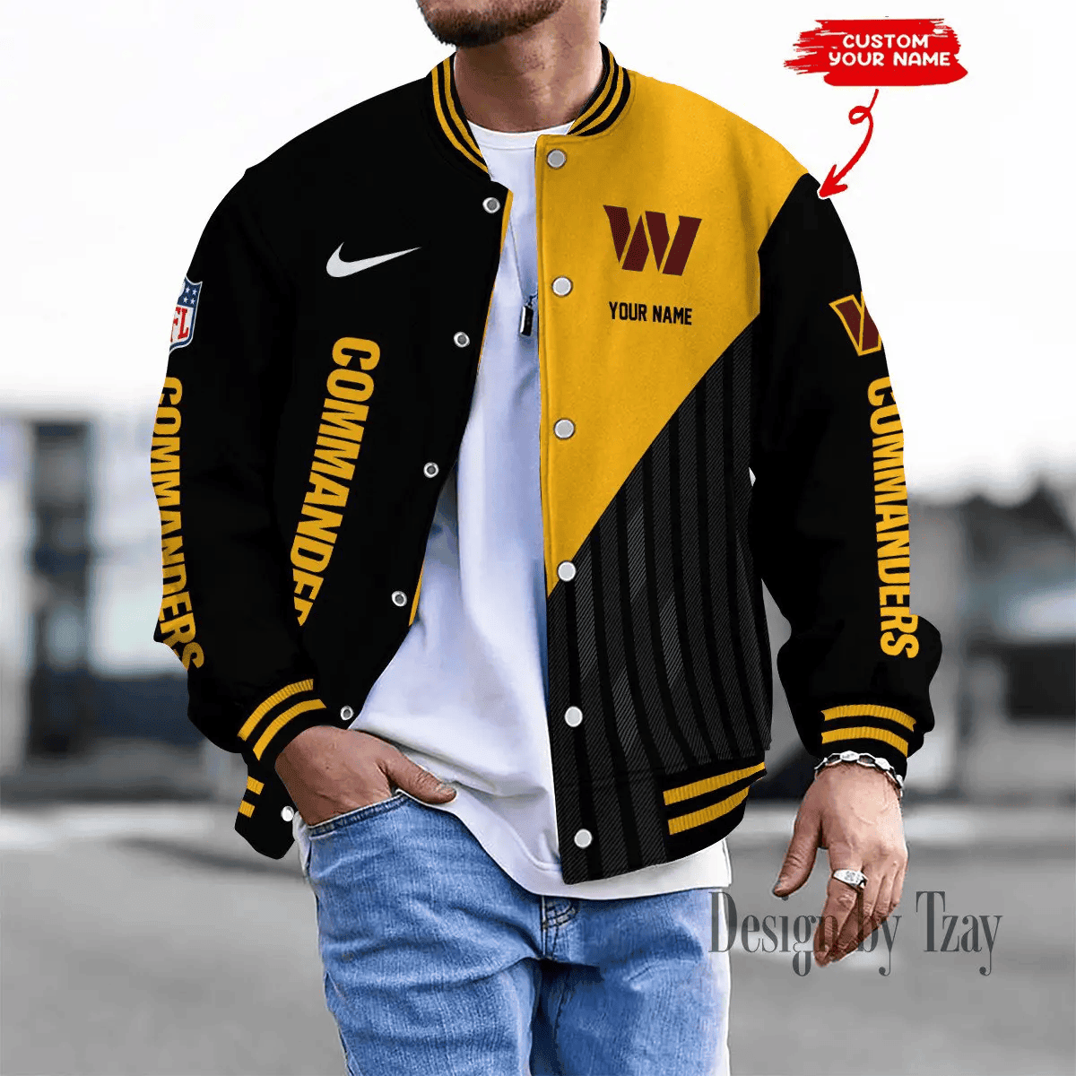 SPTBBJACKET128-Washington Commanders Personalized New Baseball Jacket Gifts For Fan