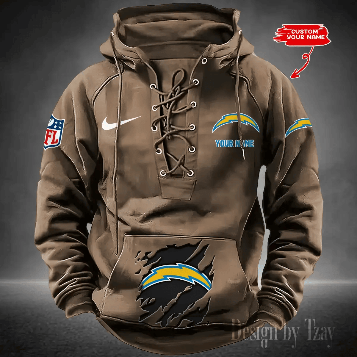 Los Angeles Chargers Men's Hooded Lace-up Hoodie PB8YRZF