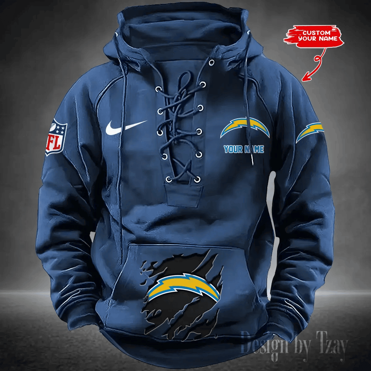 Los Angeles Chargers Men's Hooded Lace-up Hoodie PB8YRZF
