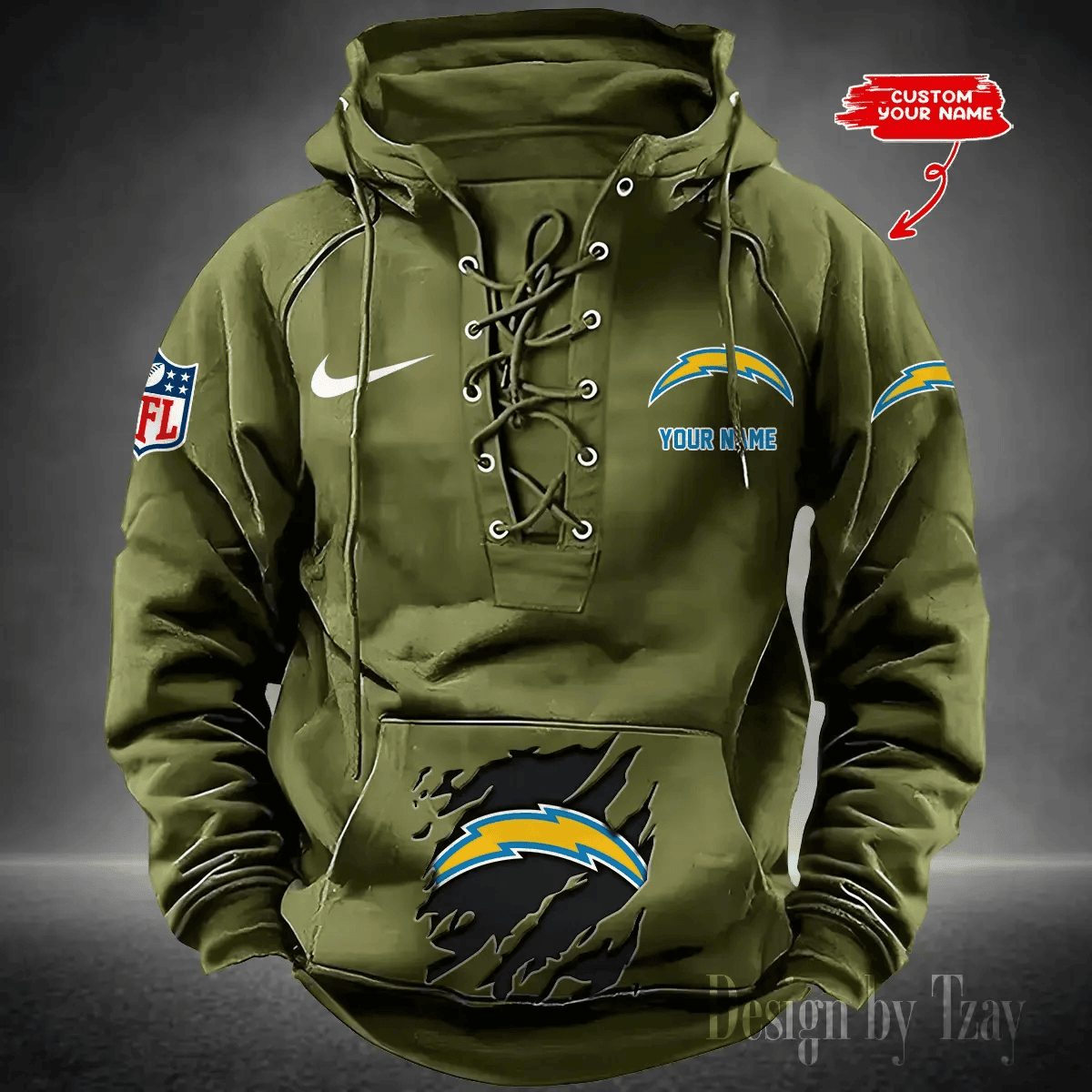 Los Angeles Chargers Men's Hooded Lace-up Hoodie PB8YRZF
