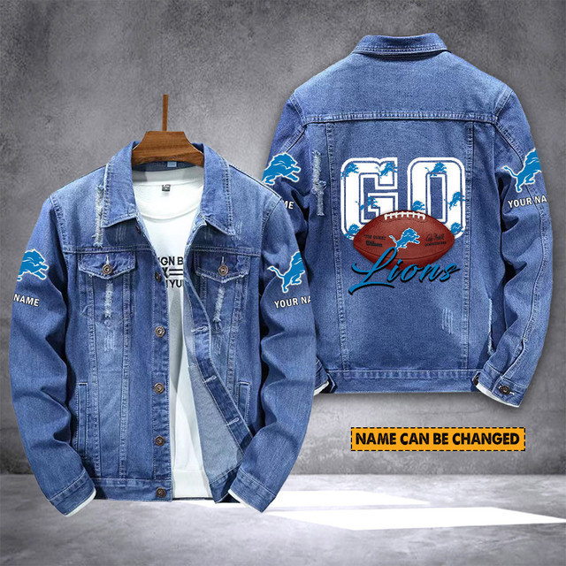 Detroit Lions Personalized New Denim Jacket S9DJ037
