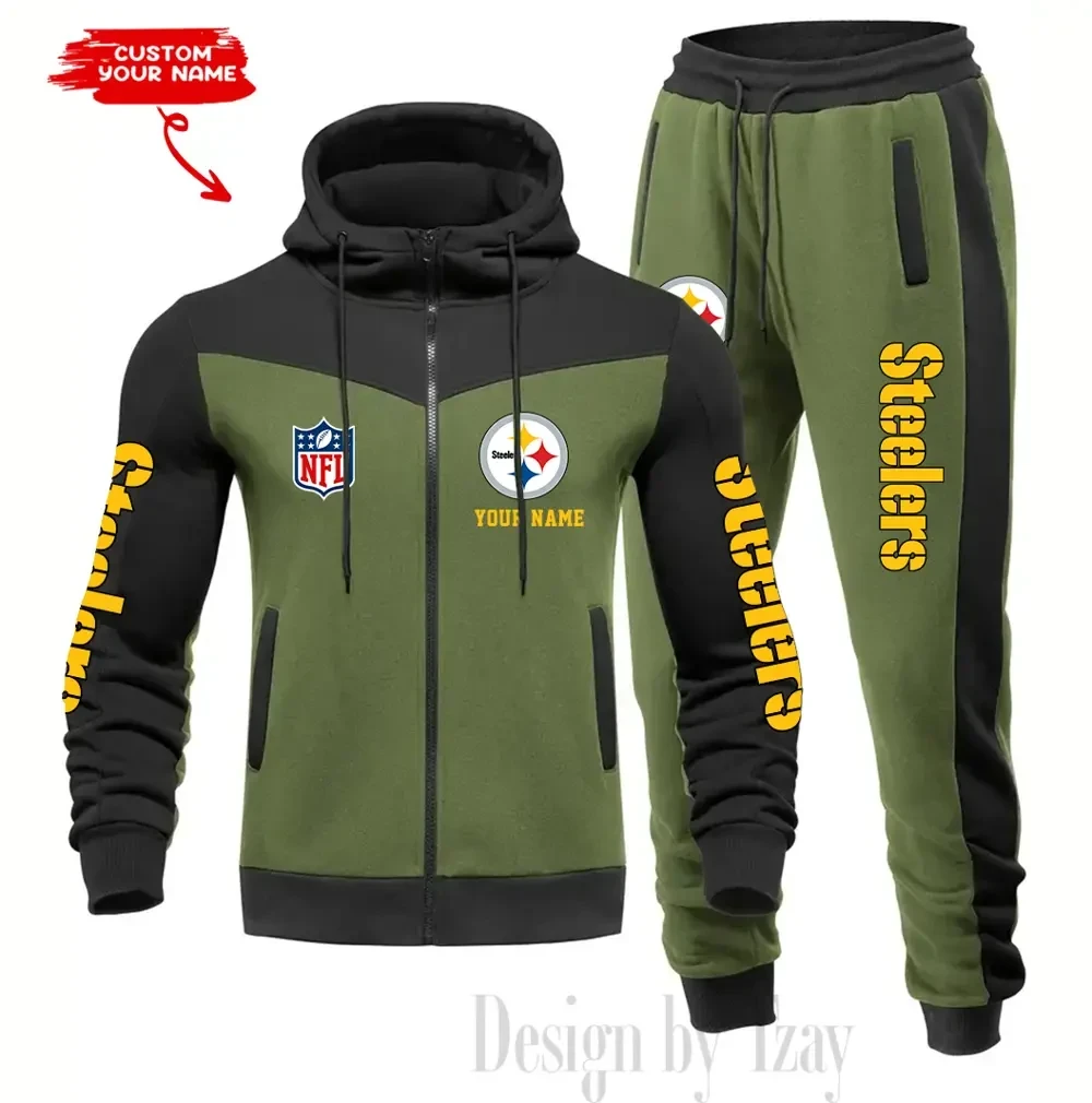Pittsburgh Steelers Men's Tracksuit Hooded Zipper Fashion Casual Sports PBQ4OB4