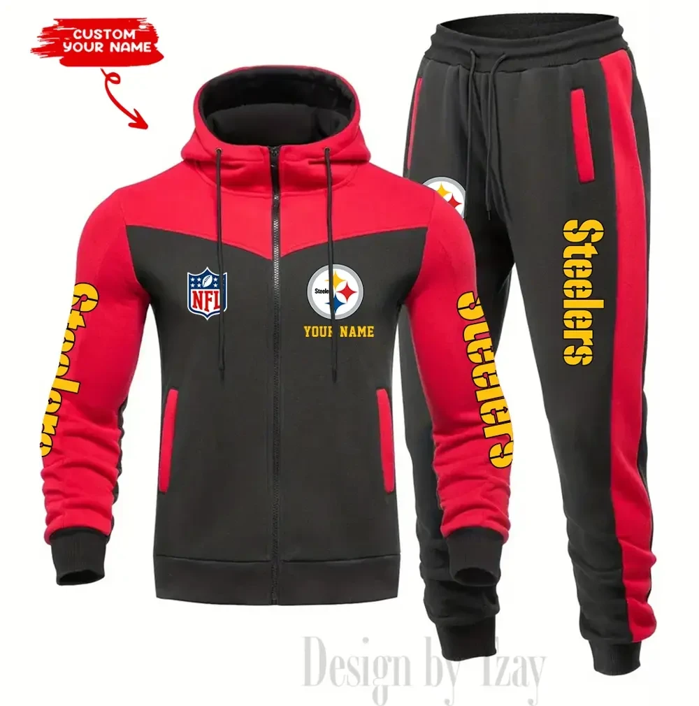 Pittsburgh Steelers Men's Tracksuit Hooded Zipper Fashion Casual Sports PBQ4OB4