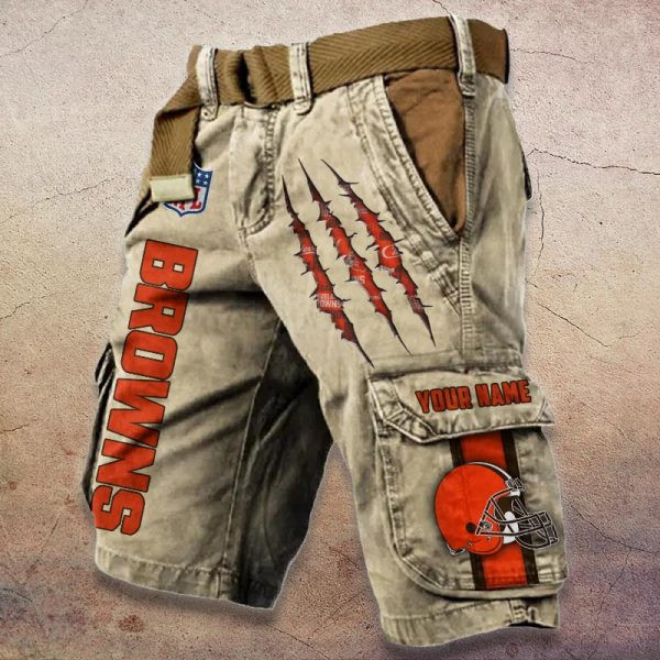Cleveland Browns Pocket Print Cargo Shorts (Belt Not Included) PBFFG92