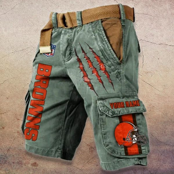 Cleveland Browns Pocket Print Cargo Shorts (Belt Not Included) PBFFG92