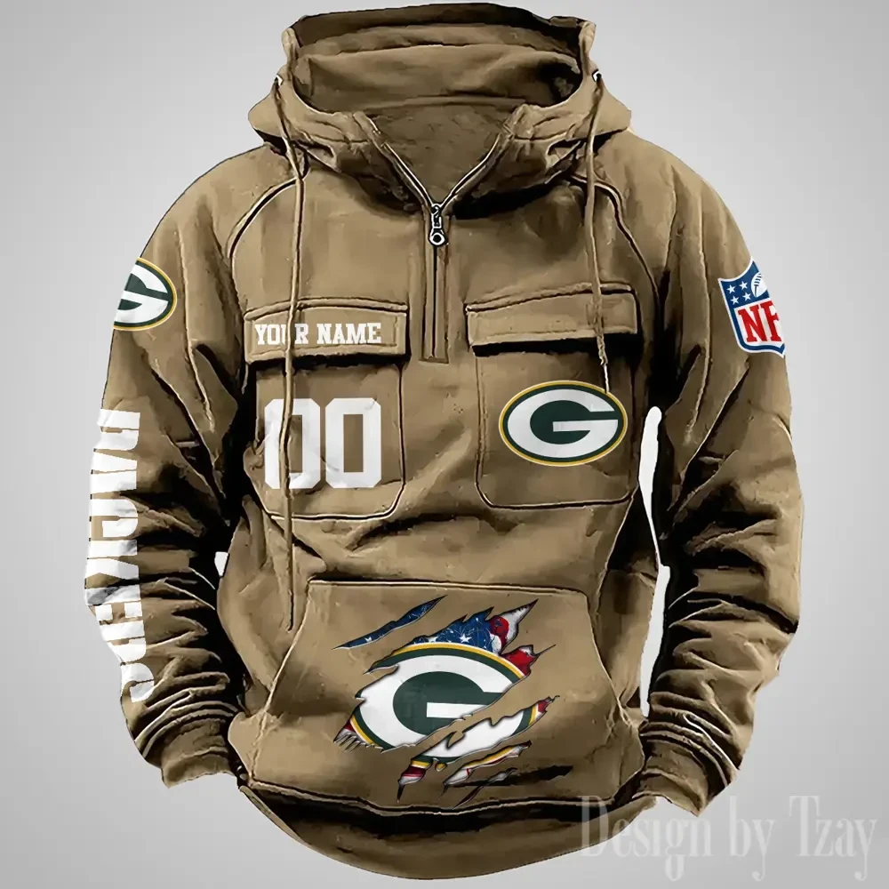 Green Bay Packers Designer Hoodies For Men Casual Fashion Solid Multi-Pocket Zipper Long Slevee PBHE9HA