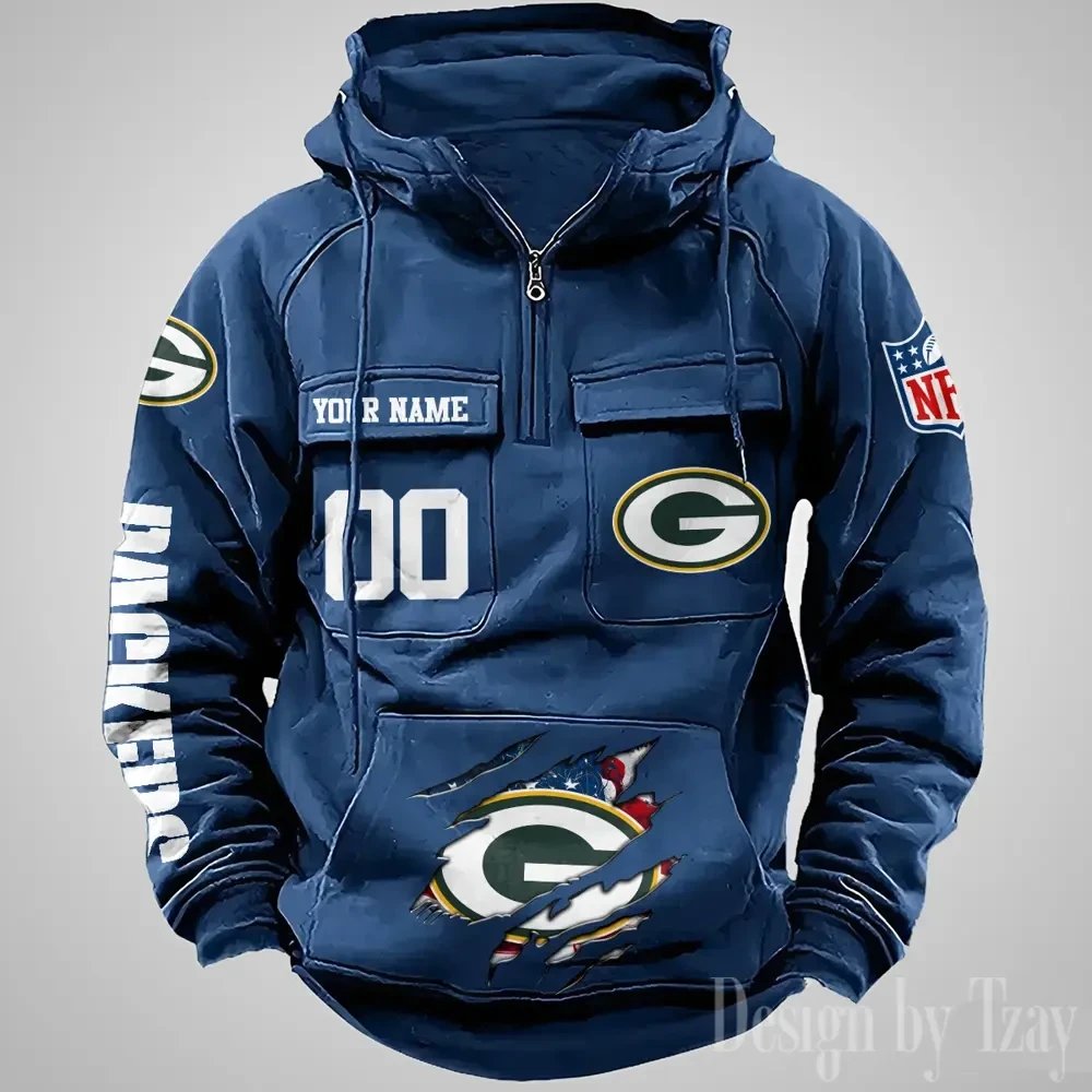 Green Bay Packers Designer Hoodies For Men Casual Fashion Solid Multi-Pocket Zipper Long Slevee PBHE9HA