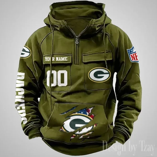 Green Bay Packers Designer Hoodies For Men Casual Fashion Solid Multi-Pocket Zipper Long Slevee PBHE9HA