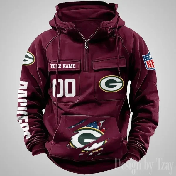 Green Bay Packers Designer Hoodies For Men Casual Fashion Solid Multi-Pocket Zipper Long Slevee PBHE9HA