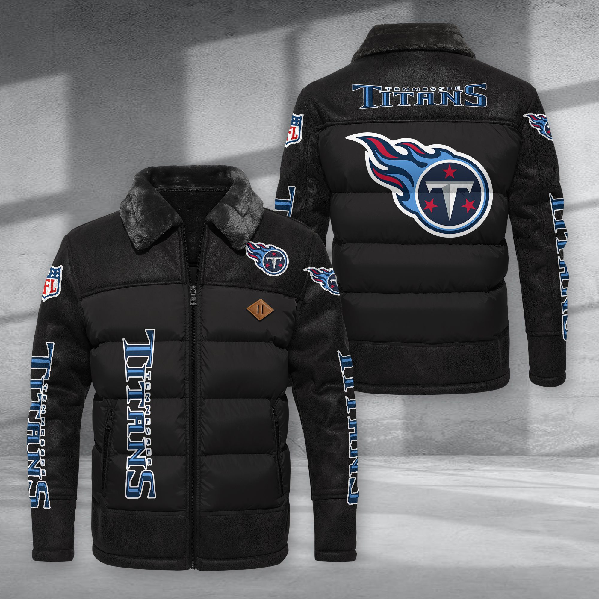 Tennessee Titans Fur Collar Leather-Look Puffer Jacket PURJD032