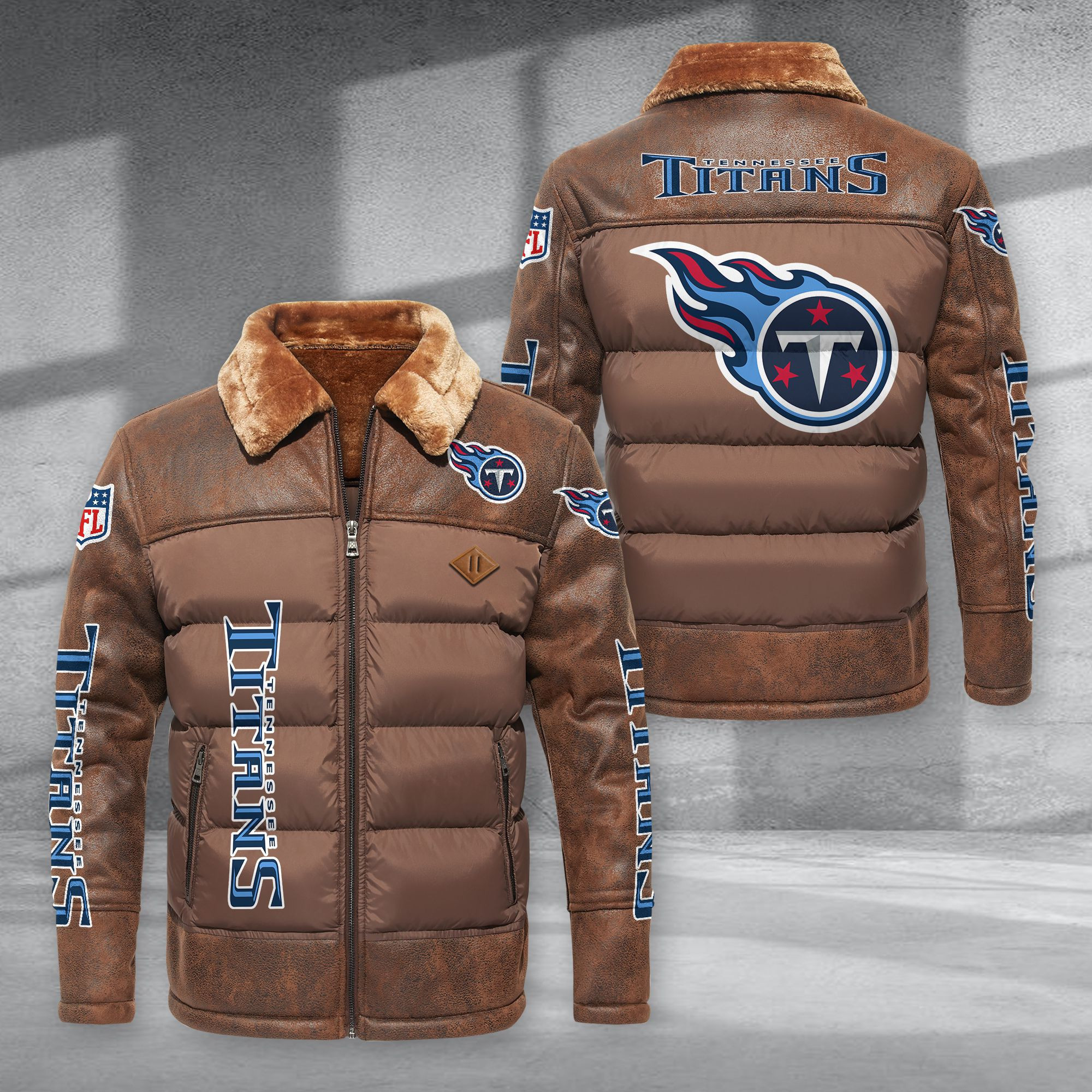 Tennessee Titans Fur Collar Leather-Look Puffer Jacket PBF97MR