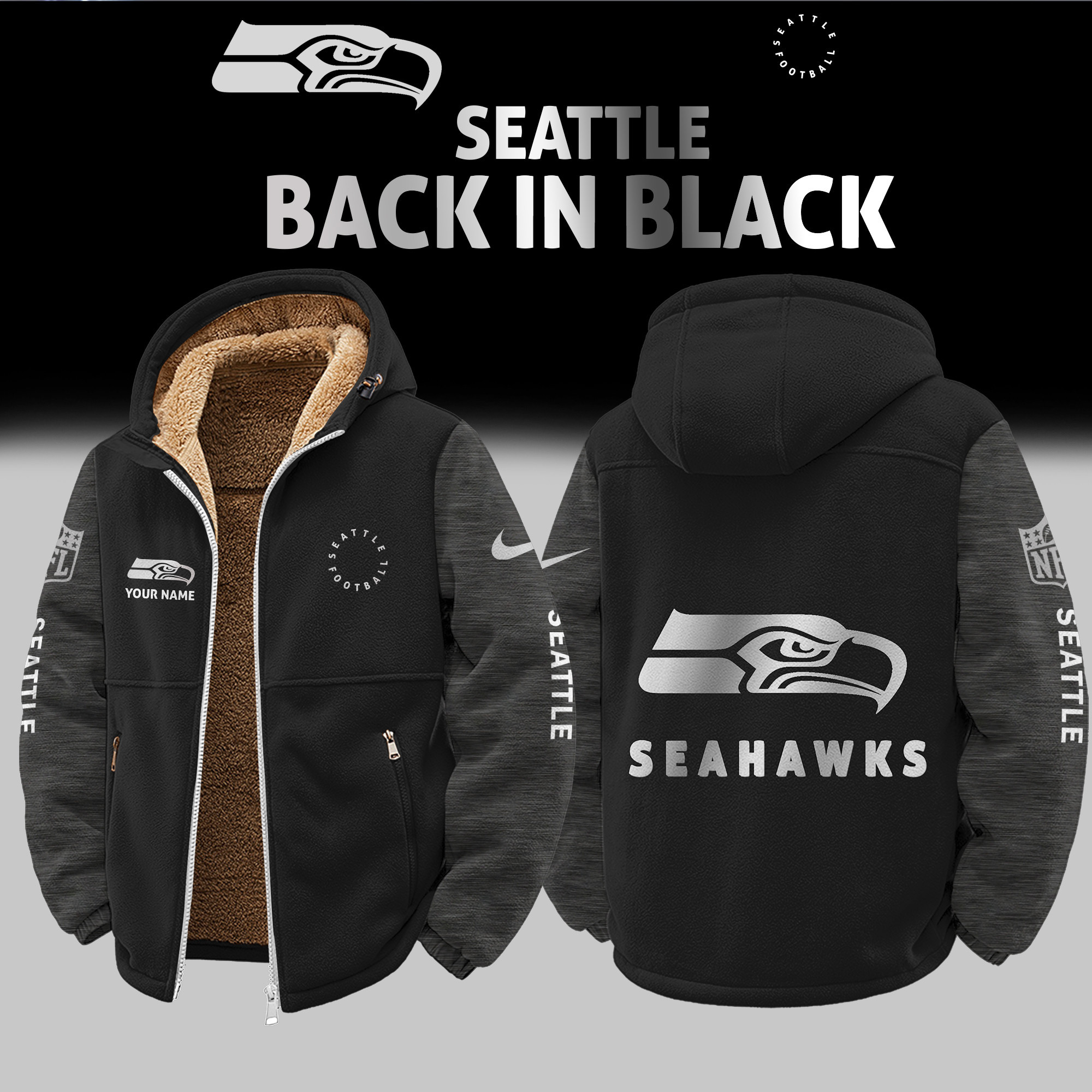 Seattle Seahawks Sherpa Lined Fleece Jacket SPTSLFJK061