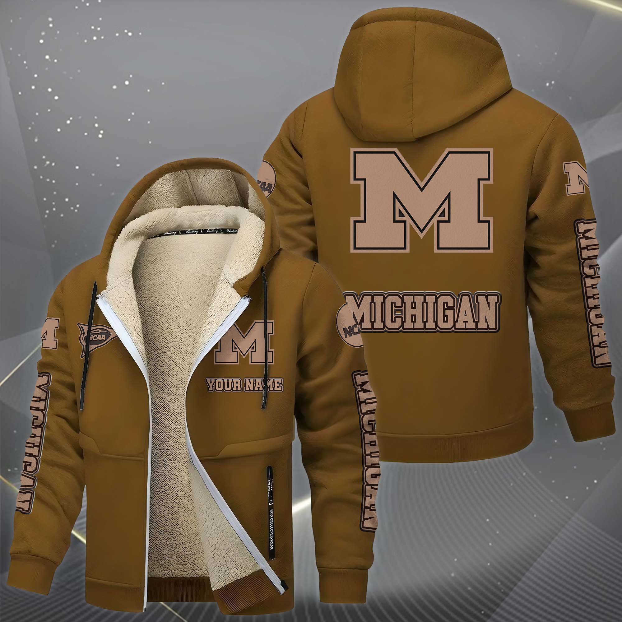 Michigan Wolverines Hoodies Zip Velvet Coat ANZT34G