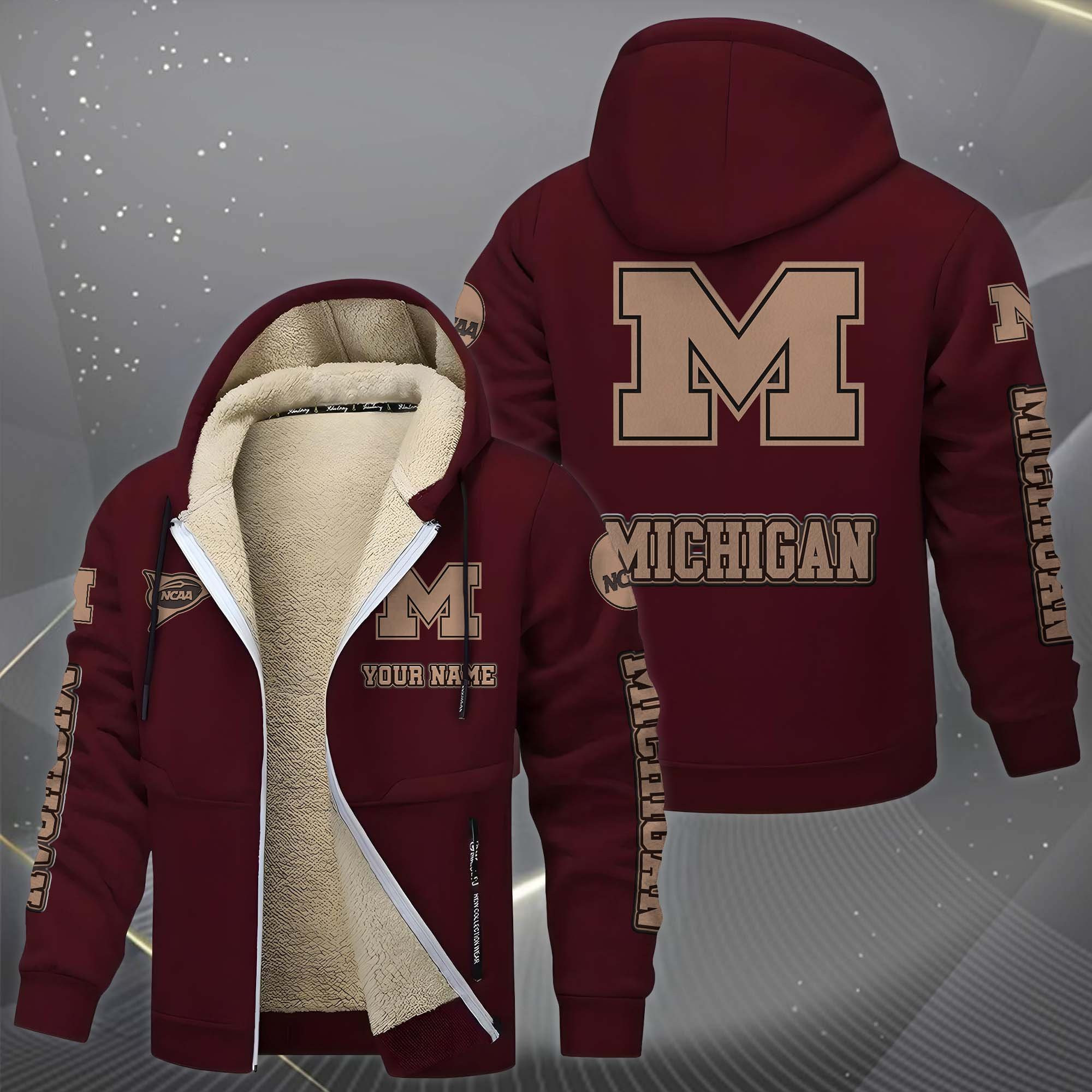 Michigan Wolverines Hoodies Zip Velvet Coat PBLKJW5