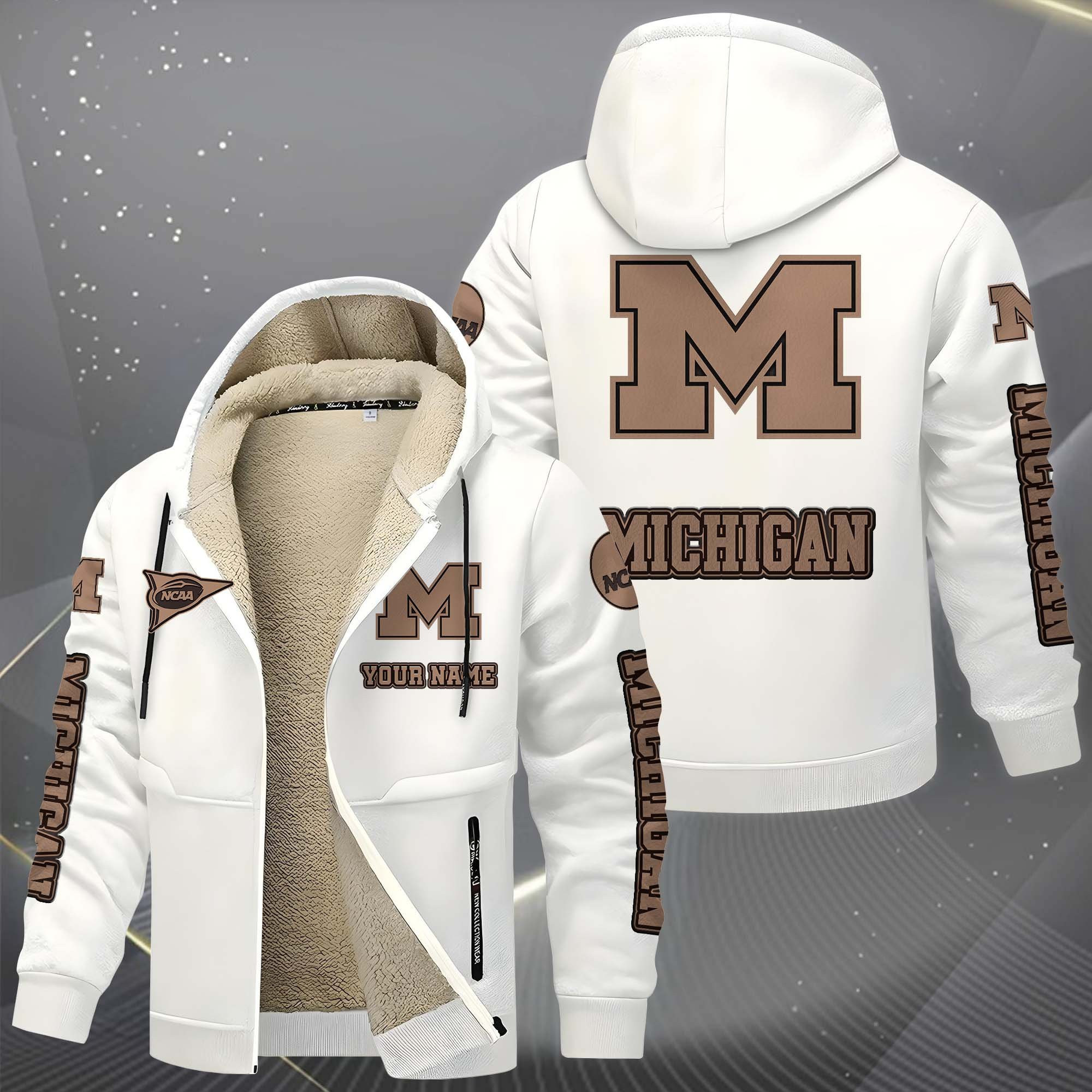 Michigan Wolverines Hoodies Zip Velvet Coat PBLKJW5