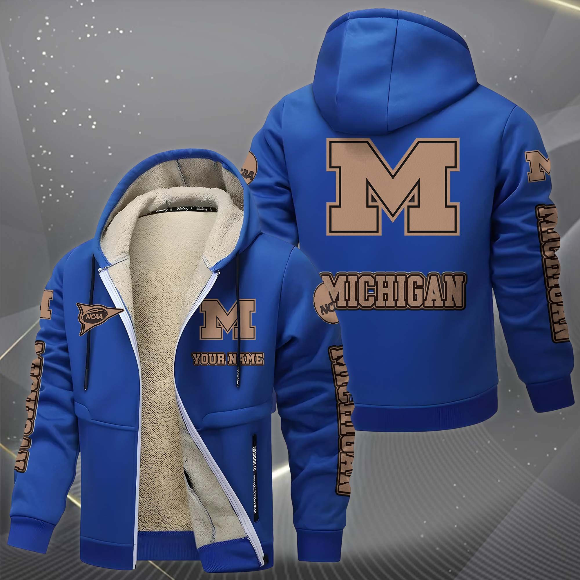 Michigan Wolverines Hoodies Zip Velvet Coat PBLKJW5